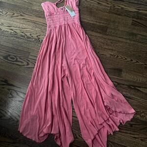 Pink ruffle flowy halter Out from under Urban Outfitters jumpsuit new